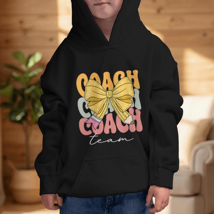 Coach Team Groovy Coquette Bow Cute Back To School Graphic Kid Hoodie Coach Team Groovy Coquette Bow Cute Back To School Graphic Kid Hoodie