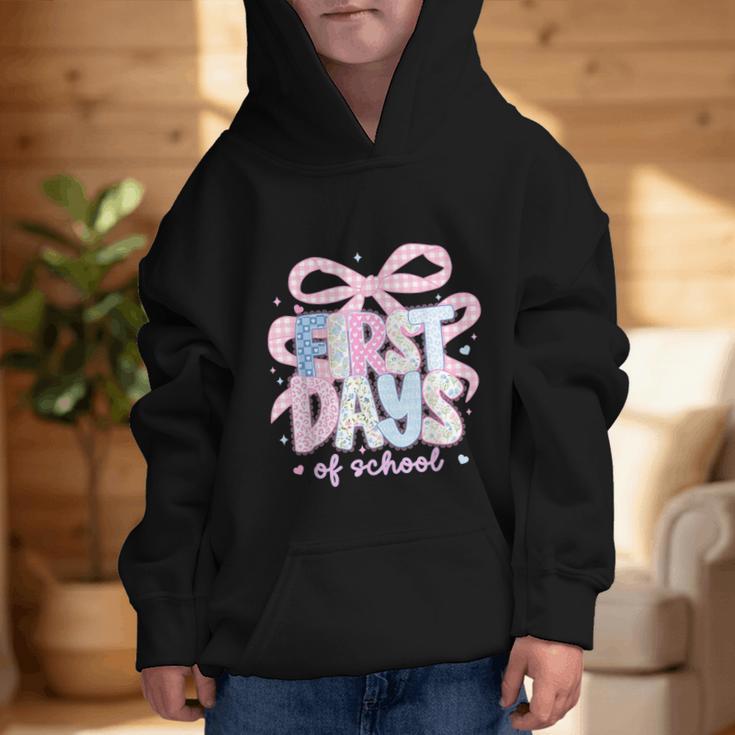 Coquette Bow Happy First Day Of School Back To School Retro Graphic Kid Hoodie Coquette Bow Happy First Day Of School Back To School Retro Graphic Kid Hoodie