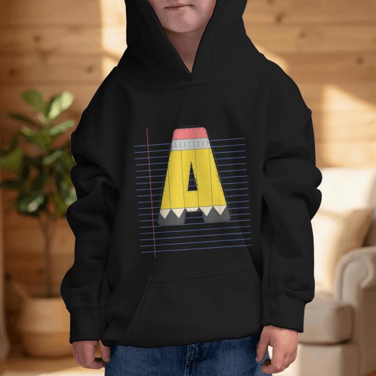 Cute Yellow School Pencil Alphabet Letter A Back To School Graphic Kid Hoodie