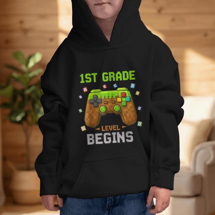 First Day Of 1st Grade Level Begins Back To School Boy Graphic Kid Hoodie First Day Of 1st Grade Level Begins Back To School Boy Graphic Kid Hoodie