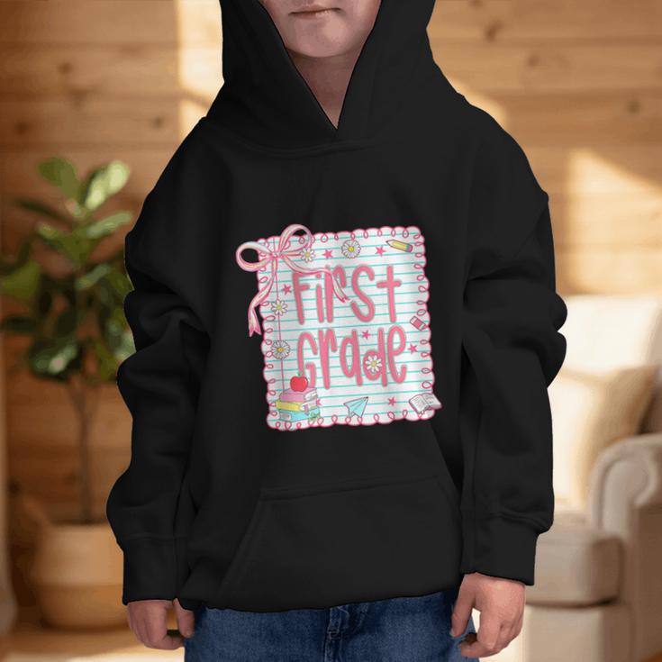 First Grade Coquette Bow Pink Preppy Back To School Girls Graphic Kid Hoodie First Grade Coquette Bow Pink Preppy Back To School Girls Graphic Kid Hoodie