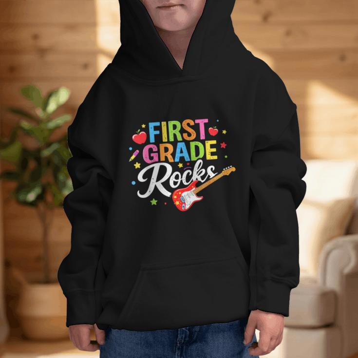 First Grade Rocks Colorful Back To School Guitar Graphic Kid Hoodie