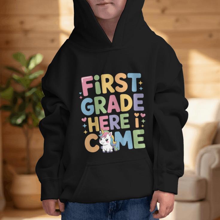 First Grade Here I Come Unicorn Back To School Graphic Kid Hoodie First Grade Here I Come Unicorn Back To School Graphic Kid Hoodie