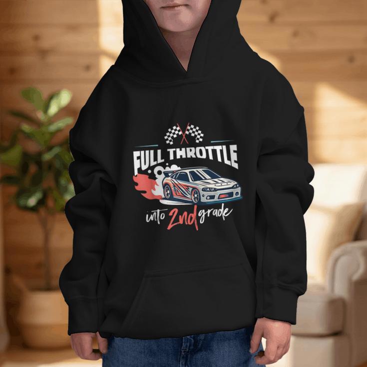 Full Throttle Into Second 2nd Grade Race Car Back To School Graphic Kid Hoodie Full Throttle Into Second 2nd Grade Race Car Back To School Graphic Kid Hoodie
