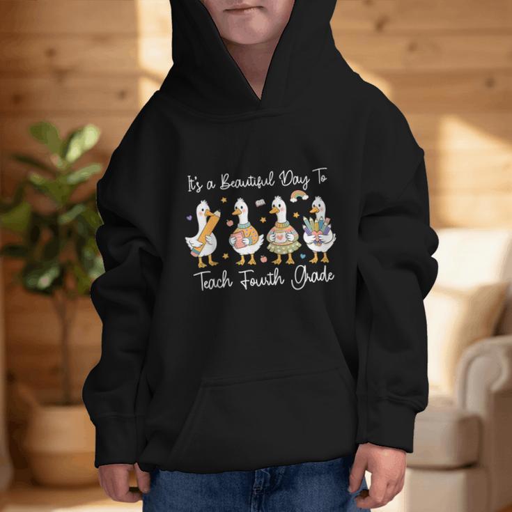 It's A Beautiful Day To Teach 4th Grade Goose Back To School Graphic Kid Hoodie