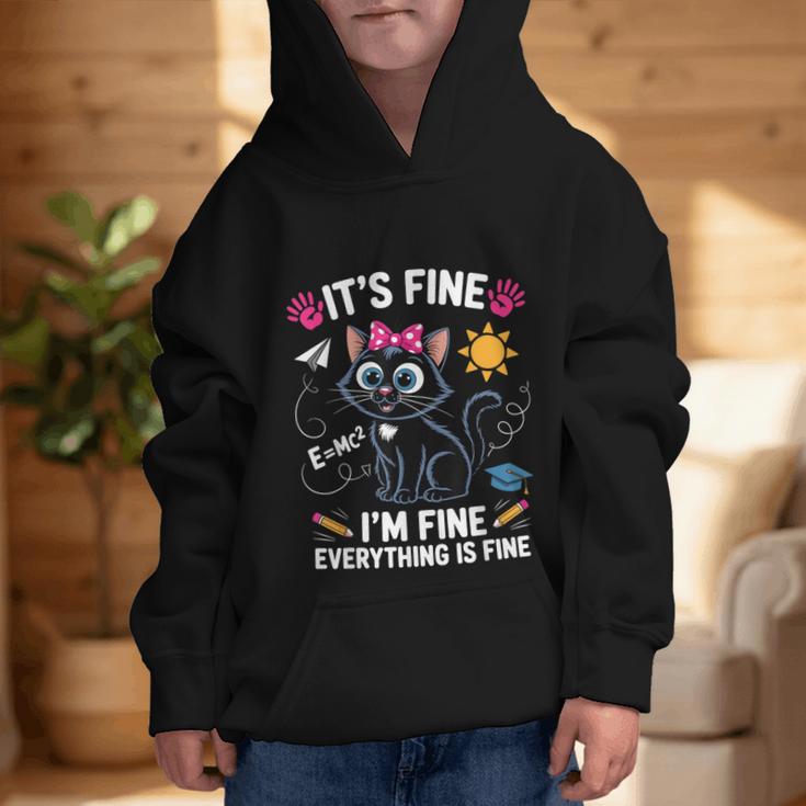 It's Fine I'm Fine Everything Is Fine Cat Back To School Graphic Kid Hoodie