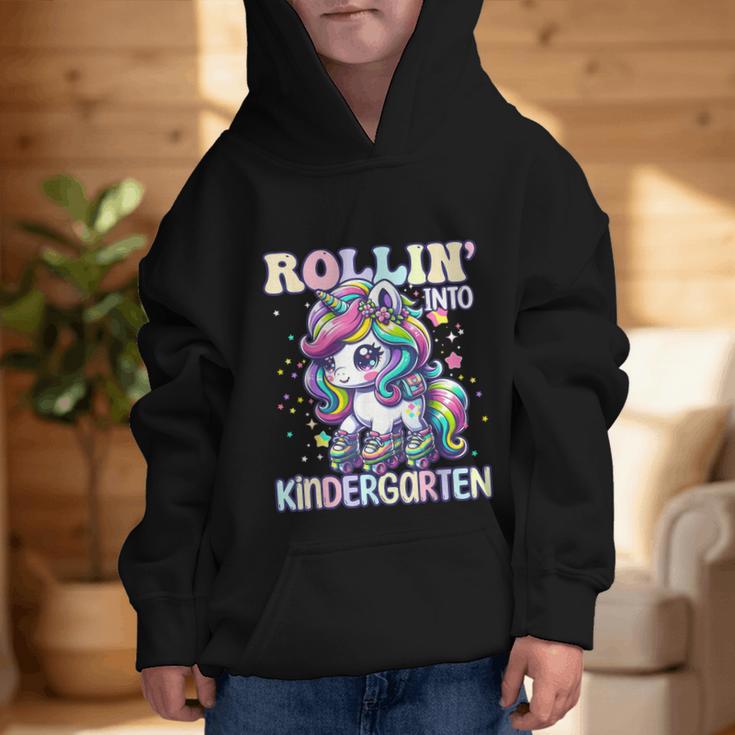 Kindergarten Back To School First Day Girls Rollin Unicorn Graphic Kid Hoodie Kindergarten Back To School First Day Girls Rollin Unicorn Graphic Kid Hoodie