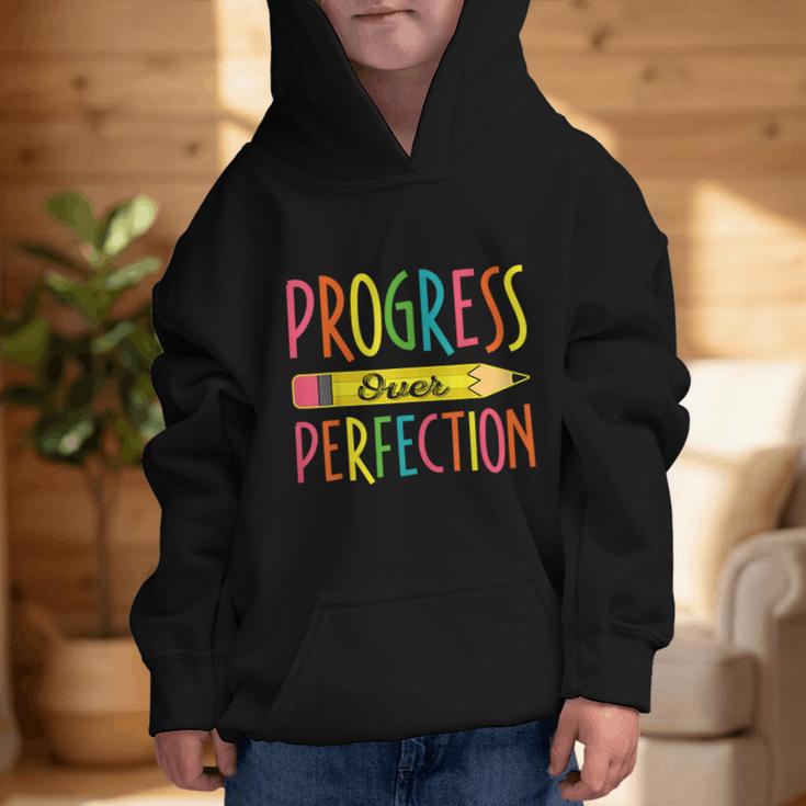 Motivational Quotes Back To School Progress Over Perfection Graphic Kid Hoodie Motivational Quotes Back To School Progress Over Perfection Graphic Kid Hoodie