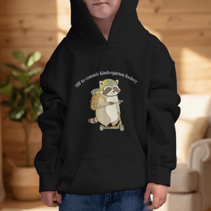 Off To Commit Kindergarten Foolery Raccoon Back To School Graphic Kid Hoodie Off To Commit Kindergarten Foolery Raccoon Back To School Graphic Kid Hoodie