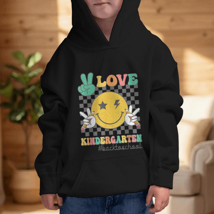 Peace Love Kindergarten Smile Face Hippie Back To School Graphic Kid Hoodie Peace Love Kindergarten Smile Face Hippie Back To School Graphic Kid Hoodie