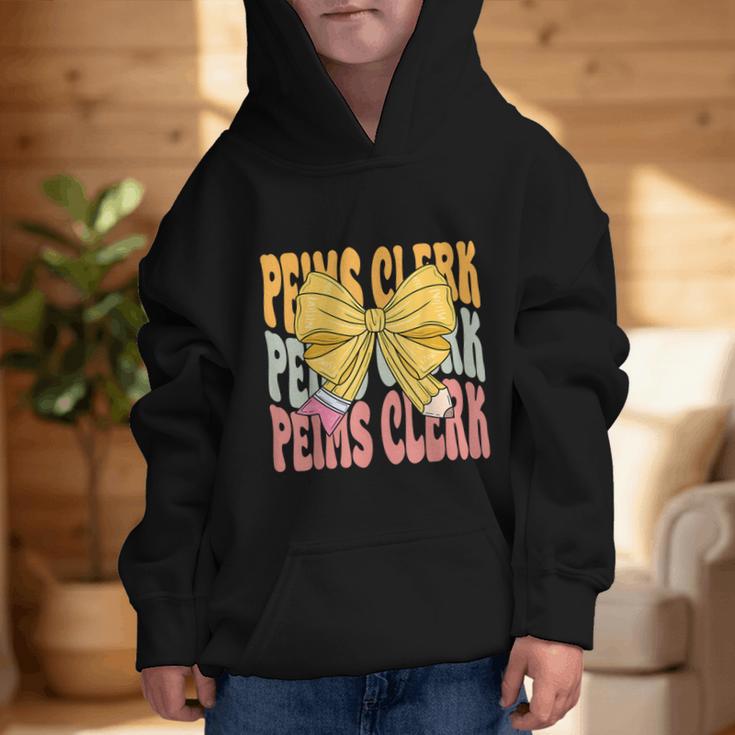 Peims Clerk Groovy Coquette Bow Cute Back To School Graphic Kid Hoodie Peims Clerk Groovy Coquette Bow Cute Back To School Graphic Kid Hoodie