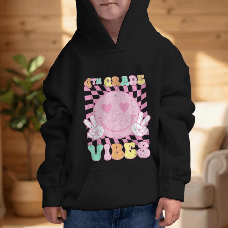 Pink 4th Grade Vibes Smile Face Back To School Fourth Grade Graphic Kid Hoodie