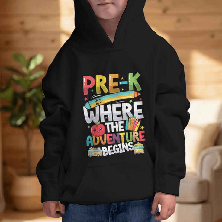 Pre-K Where The Adventure Begins First Day & Back To School Graphic Kid Hoodie Pre-K Where The Adventure Begins First Day & Back To School Graphic Kid Hoodie