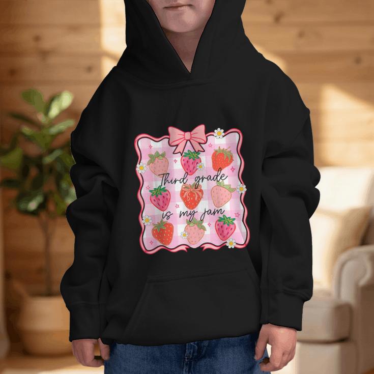 Preppy Back To School 3rd Grade Is My Jam Strawberry Bow Graphic Kid Hoodie