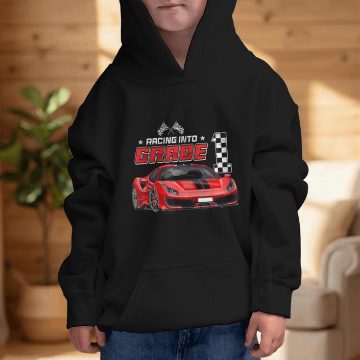 Racing Into 1st Grade Race Car Back To School Boys Graphic Kid Hoodie Racing Into 1st Grade Race Car Back To School Boys Graphic Kid Hoodie