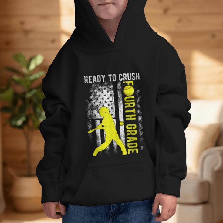 Ready To Crush Fourth Grade Softball USA Flag Back To School Graphic Kid Hoodie