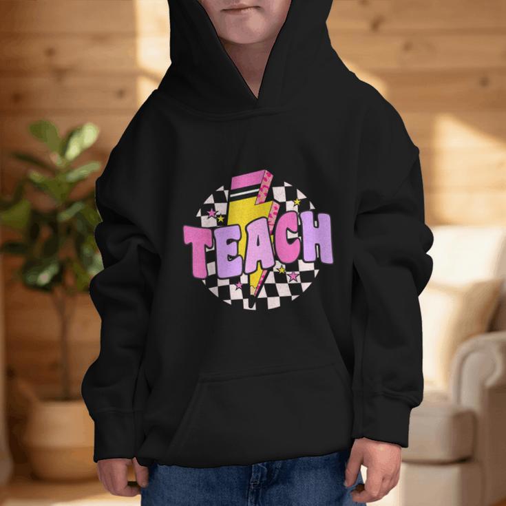 Retro Checkered Teach Pencil Lightning Back To School Graphic Kid Hoodie Retro Checkered Teach Pencil Lightning Back To School Graphic Kid Hoodie