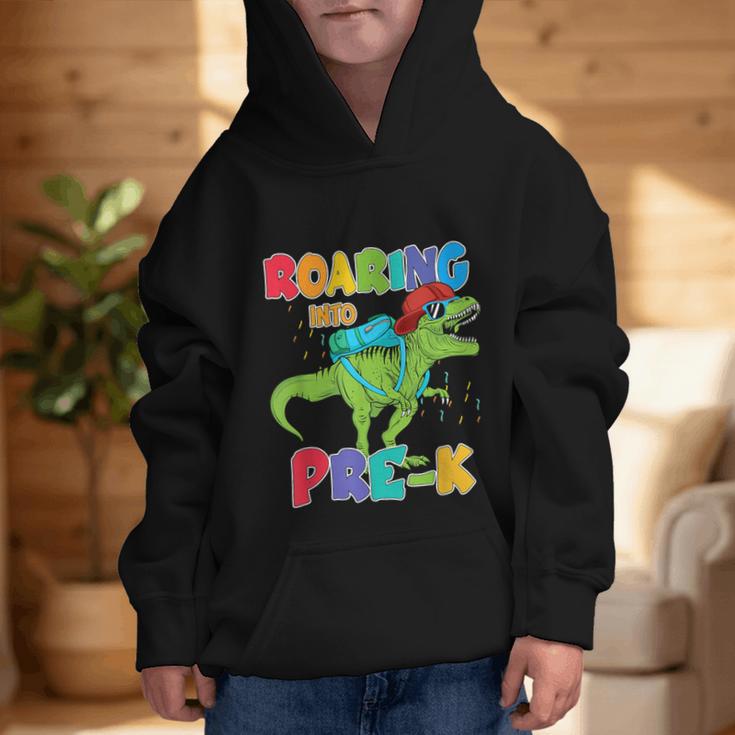 Roaring Into Pre-K Preschool Dinosaur Back To School Graphic Kid Hoodie Roaring Into Pre-K Preschool Dinosaur Back To School Graphic Kid Hoodie