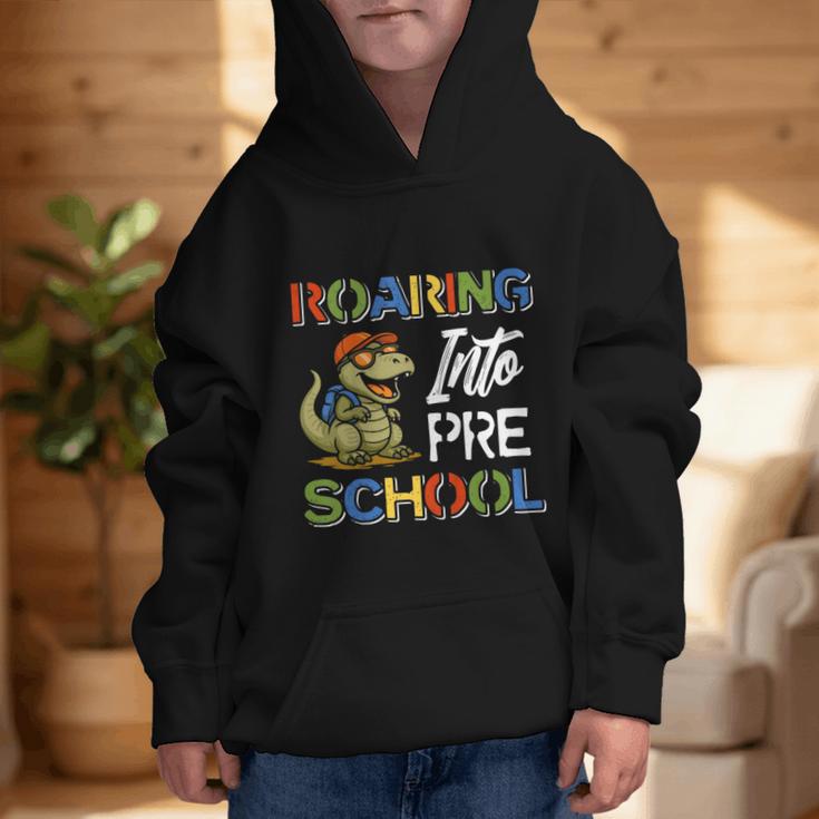 Roaring Into Preschool First Day Back To School Students Graphic Kid Hoodie Roaring Into Preschool First Day Back To School Students Graphic Kid Hoodie