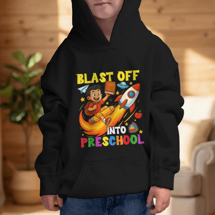 Rocket Blast Off Into Preschool Back To School Graphic Kid Hoodie Rocket Blast Off Into Preschool Back To School Graphic Kid Hoodie