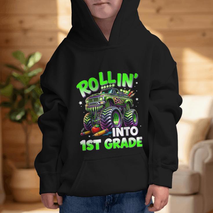 Rollin' Into 1st Grade Monster Truck Back To School Boys Graphic Kid Hoodie Rollin' Into 1st Grade Monster Truck Back To School Boys Graphic Kid Hoodie