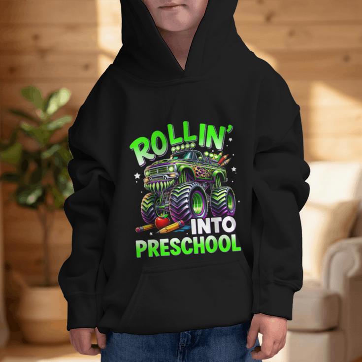Rollin' Into Preschool Monster Truck Back To School Boys Graphic Kid Hoodie Rollin' Into Preschool Monster Truck Back To School Boys Graphic Kid Hoodie
