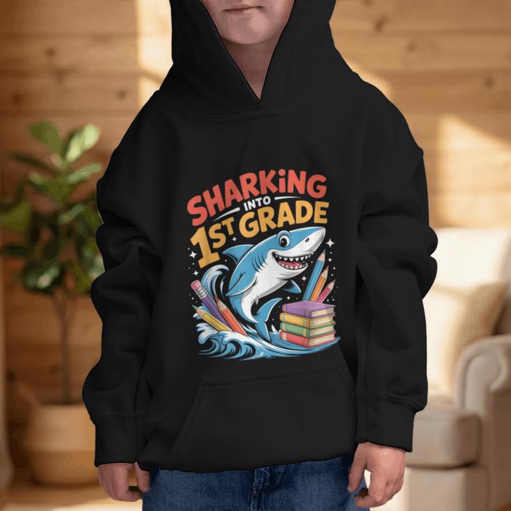 Sharking Into 1st Grade Back To School Shark Graphic Kid Hoodie Sharking Into 1st Grade Back To School Shark Graphic Kid Hoodie