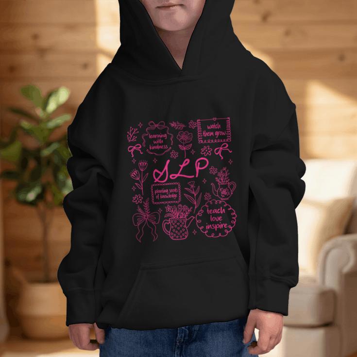 SLP Love Inspire Teach Pink Bow Back To School Graphic Kid Hoodie SLP Love Inspire Teach Pink Bow Back To School Graphic Kid Hoodie