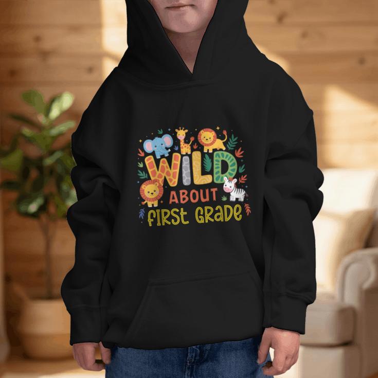 Wild About First Grade Safari Jungle Animals Back To School Graphic Kid Hoodie Wild About First Grade Safari Jungle Animals Back To School Graphic Kid Hoodie