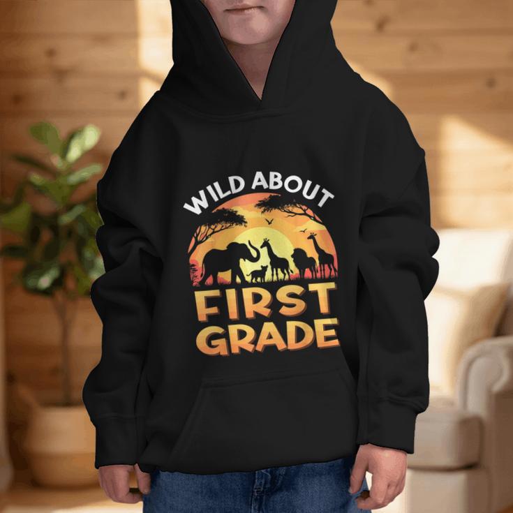 Wild About First Grade Zoo Animals Back To School Safari Graphic Kid Hoodie Wild About First Grade Zoo Animals Back To School Safari Graphic Kid Hoodie