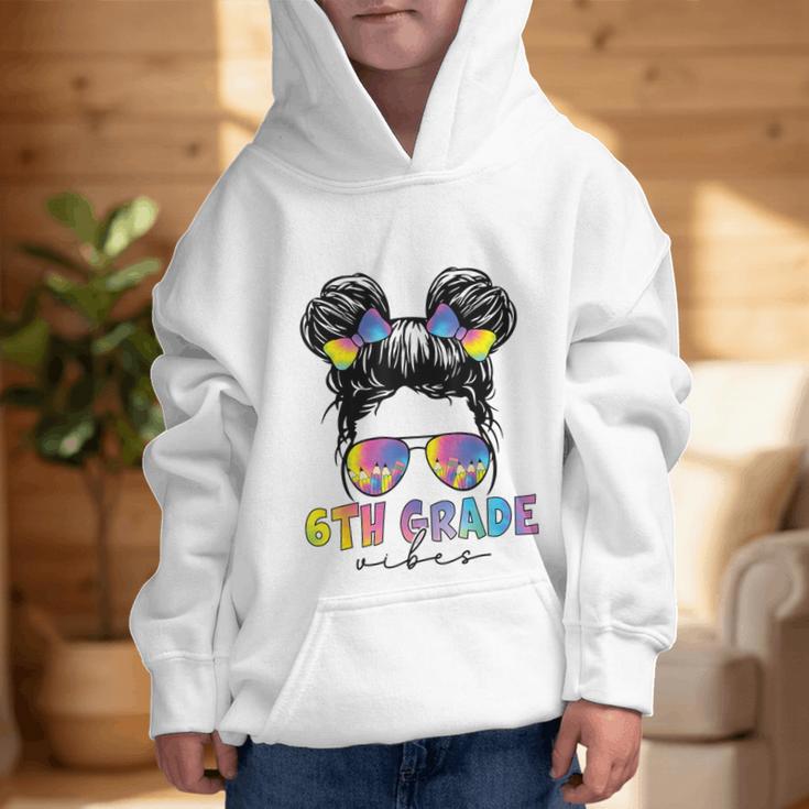 6th Grade Vibes Messy Hair Bun Girl Back To School First Day Graphic Kid Hoodie