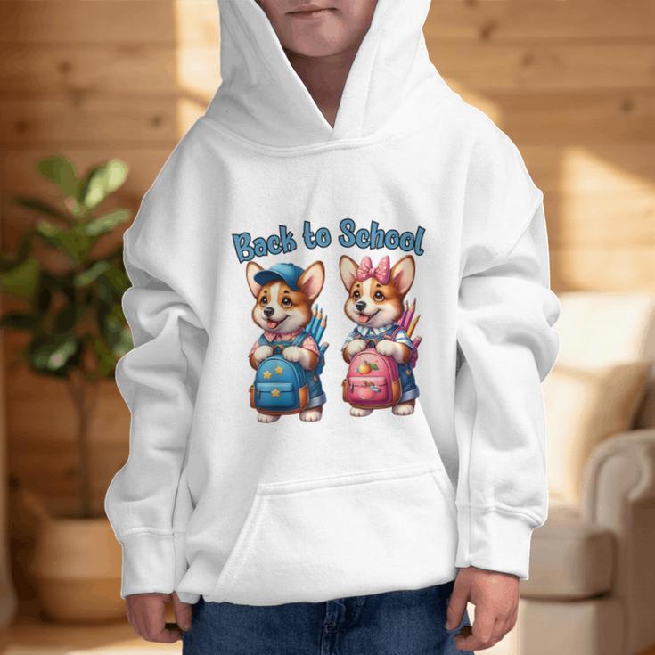 Corgi Dog Student To School Happy Back To School Graphic Kid Hoodie Corgi Dog Student To School Happy Back To School Graphic Kid Hoodie