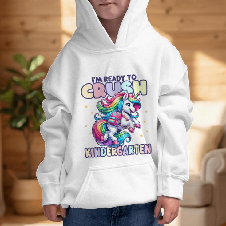 Crush Kindergarten Girls Back To School Unicorn First Day Graphic Kid Hoodie Crush Kindergarten Girls Back To School Unicorn First Day Graphic Kid Hoodie
