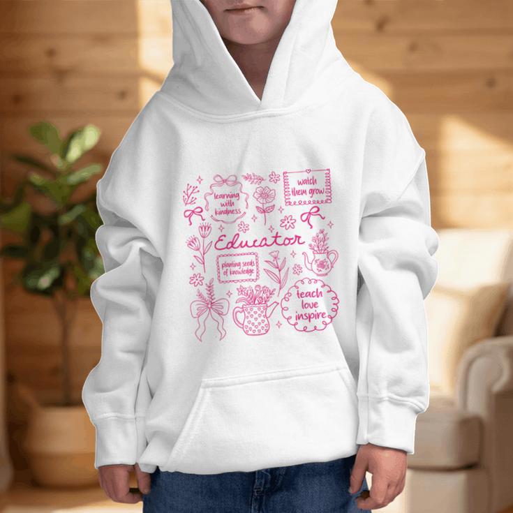 Educator Love Inspire Teach Pink Bow Back To School Graphic Kid Hoodie Educator Love Inspire Teach Pink Bow Back To School Graphic Kid Hoodie
