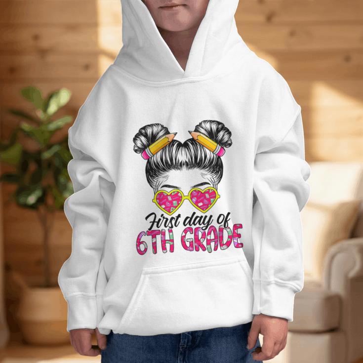 First Day Of 6th Grade Messy Hair Bun Girl Back To School Graphic Kid Hoodie