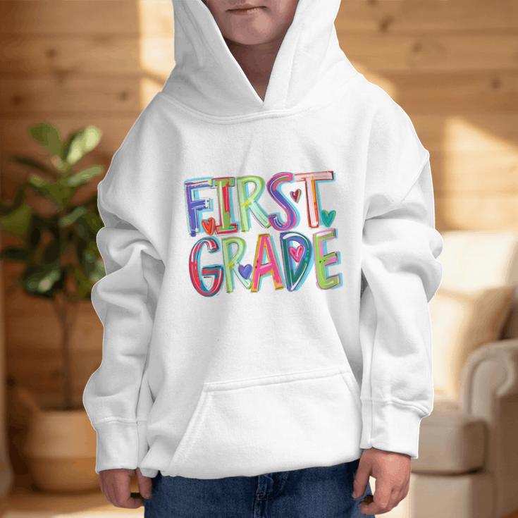 First Grade Back To School Happy First Day Of School Graphic Kid Hoodie First Grade Back To School Happy First Day Of School Graphic Kid Hoodie