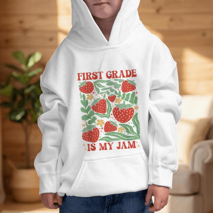 First Grade Is My Jam Boho Floral Strawberry Back To School Graphic Kid Hoodie