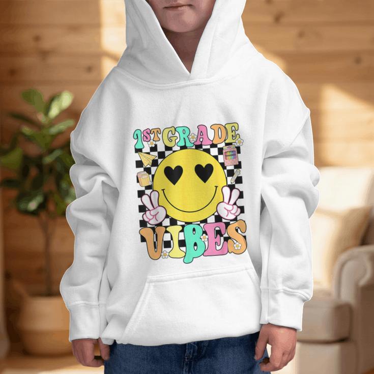Girls 1st Grade Vibes Smile Face Back To School First Grade Graphic Kid Hoodie