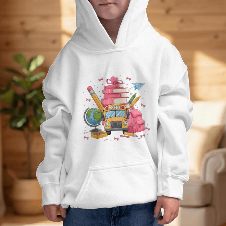 Girls Cute Pink Bows Coquette Aesthetic Back To School Graphic Kid Hoodie