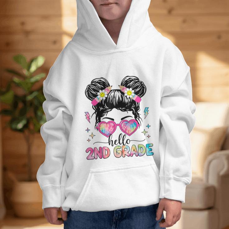 Hello 2nd Grade Messy Bun Girl Back To School First Day Graphic Kid Hoodie Hello 2nd Grade Messy Bun Girl Back To School First Day Graphic Kid Hoodie