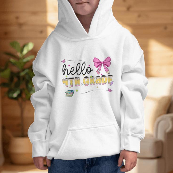 Hello 4th Grade Girls Coquette Fourth Grade Back To School Graphic Kid Hoodie Hello 4th Grade Girls Coquette Fourth Grade Back To School Graphic Kid Hoodie