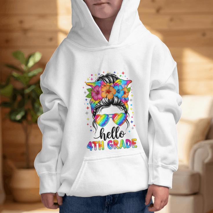 Hello 4th Grade Messy Bun Girls Back To School First Day Graphic Kid Hoodie Hello 4th Grade Messy Bun Girls Back To School First Day Graphic Kid Hoodie