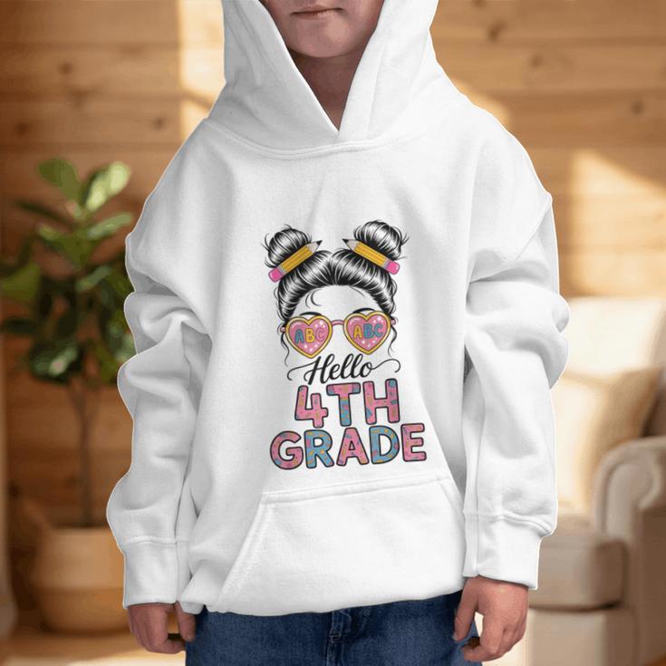 Hello 4th Grade Messy Bun Hair Back To School Girls Graphic Kid Hoodie