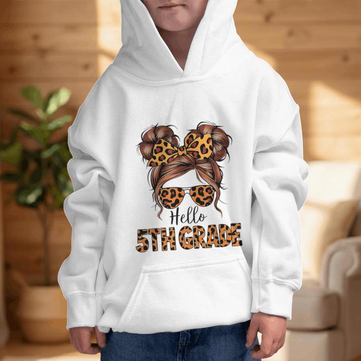 Hello 5th Grade Messy Hair Bun Girl Back To School First Day Graphic Kid Hoodie Hello 5th Grade Messy Hair Bun Girl Back To School First Day Graphic Kid Hoodie