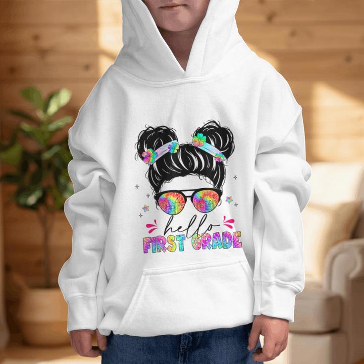 Hello First Grade Shirt Messy Bun Tie Dye Back To School Graphic Kid Hoodie Hello First Grade Shirt Messy Bun Tie Dye Back To School Graphic Kid Hoodie