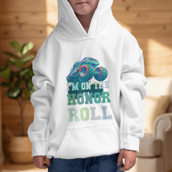 Kids I'M ON HONOR ROLL Monster Trucks Back To School Bruh Graphic Kid Hoodie Kids I'M ON HONOR ROLL Monster Trucks Back To School Bruh Graphic Kid Hoodie