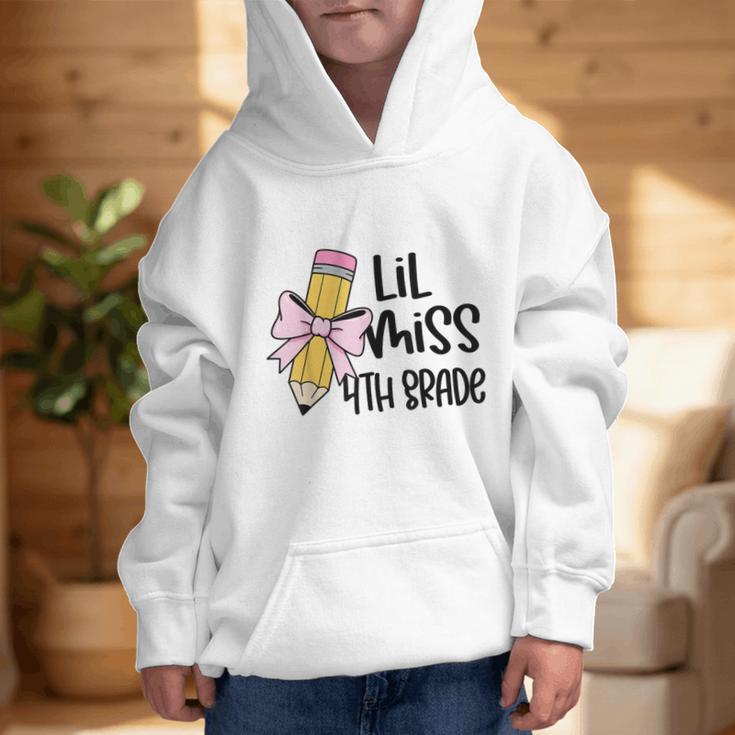 Lil Miss 4th Grade Coquette Bow Pencil Back To School Girls Graphic Kid Hoodie Lil Miss 4th Grade Coquette Bow Pencil Back To School Girls Graphic Kid Hoodie