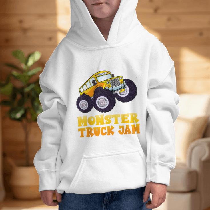 Monster Truck Jam School Bus Yellow Back To School Toddlers Graphic Kid Hoodie Monster Truck Jam School Bus Yellow Back To School Toddlers Graphic Kid Hoodie