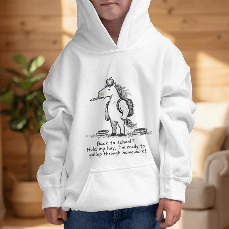 Naive Horse Doodle Back To School Gallop Homework Art Graphic Kid Hoodie