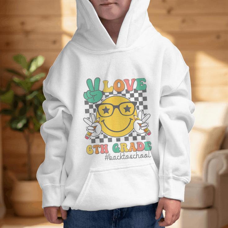 Peace Love 6th Grade Cute Smile Face Back To School Girls Graphic Kid Hoodie